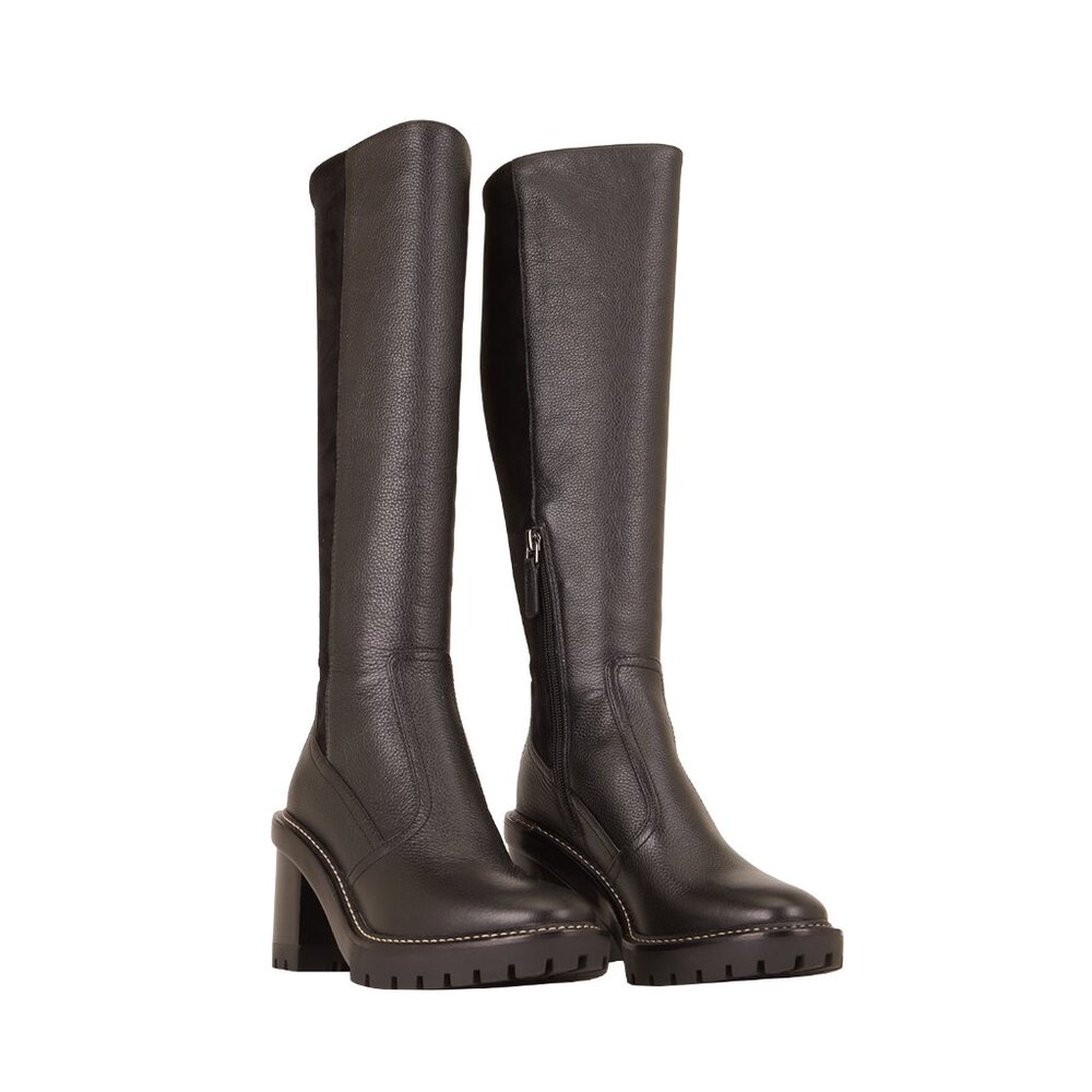 TORY BURCH LEATHER HIGH HEELED BOOTS - SIZE 5.5